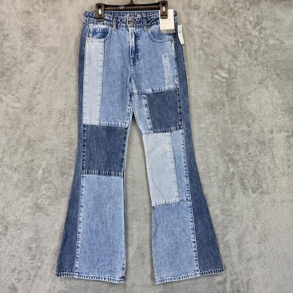 GAP Kids Jeans Girls 12 Patchwork 70s Flare High Rise No Stretch Denim Pants - Picture 1 of 14